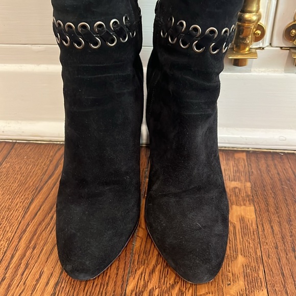 Prada Black Suede Knee High Boots with Brass Rivets - Picture 3 of 13